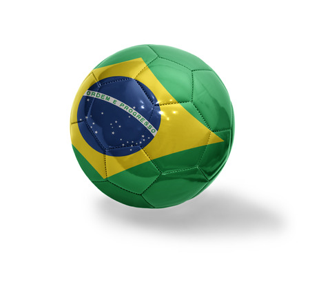 Football ball with the national flag of Brazil on a white backgroundの写真素材