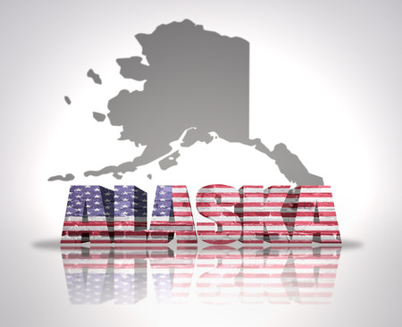 Word Alaska with National Flag of USA near map Stateの写真素材