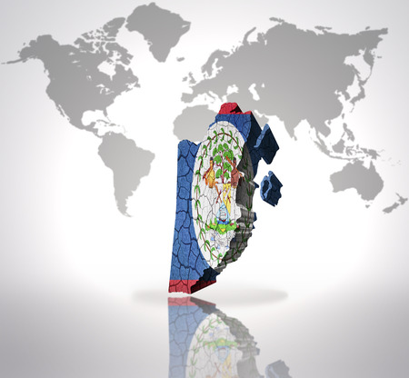 Map of Belize with Belize Flag on a world map backgroundの写真素材