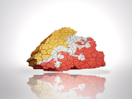 Map of Bhutan with Bhutan Flag on a white backgroundの写真素材