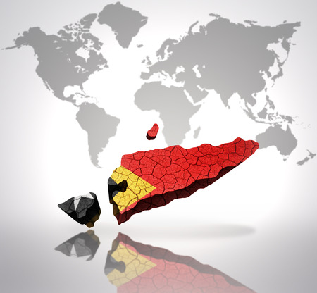 Map of East Timor with East Timor Flag on a world map backgroundの写真素材