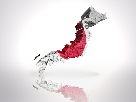 Map of Japan with Japanese Flag on a white backgroundの写真素材