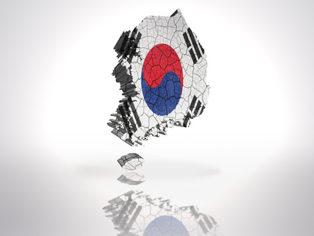 Map of South Korea with Korean Flag on a white backgroundの写真素材