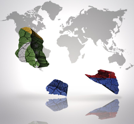 Map of Comoros  with Comoros  Flag on a world map backgroundの写真素材