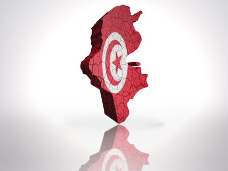Map of tunisia with tunisian Flag on a white backgroundの写真素材