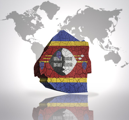 Map of swaziland with swaziland Flag on a world map backgroundの写真素材