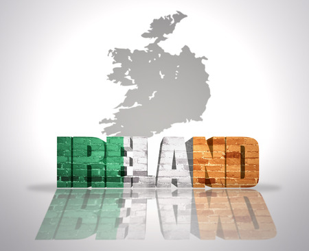 Word Ireland with National Flag near map of Irelandの写真素材