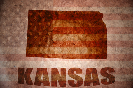 kansas map on a vintage american flag backgroundの写真素材