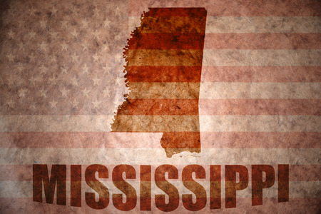 mississippi map on a vintage american flag backgroundの写真素材
