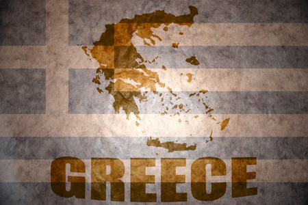 greece map on a vintage  flag backgroundの写真素材