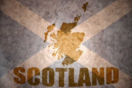 scotland map on a vintage scottish flag backgroundの写真素材