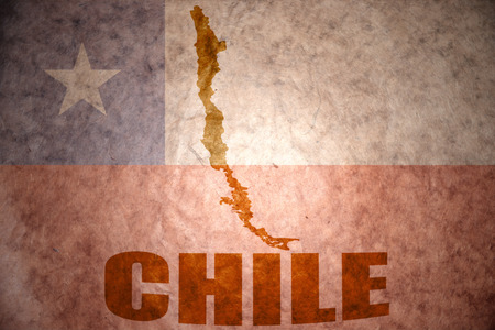 chile map on a vintage chilean flag backgroundの写真素材