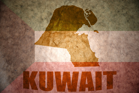 kuwait map on a vintage kuwait flag backgroundの写真素材