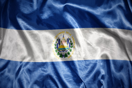 waving and shining salvadoran flagの写真素材