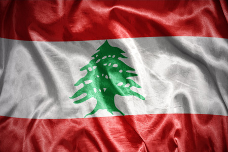 waving and shining lebanese flagの写真素材