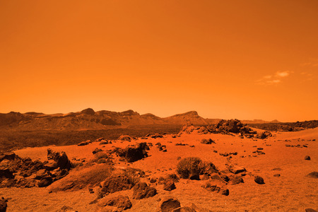 Deserted terrestial planet in orange colorsの写真素材