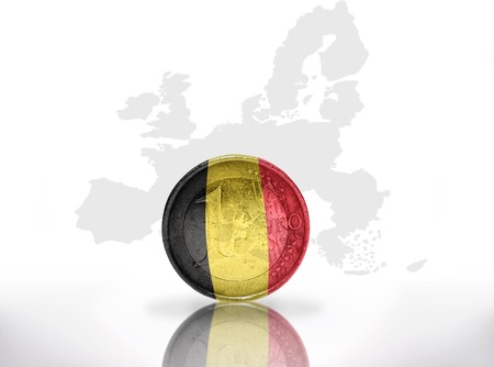euro coin with belgian flag on the european union map backgroundの写真素材