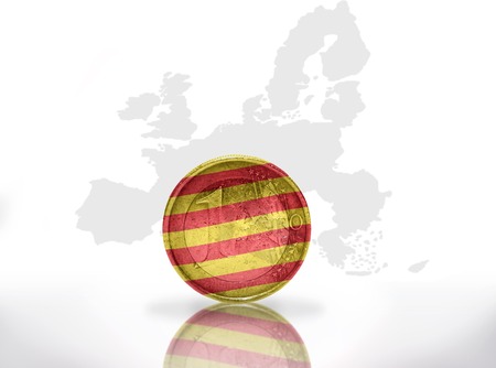 euro coin with catalonia flag on the european union map backgroundの写真素材