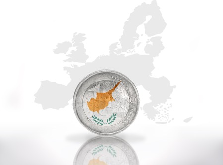 euro coin with cypriot flag on the european union map backgroundの写真素材
