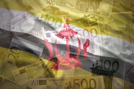 colorful waving brunei flag on a euro money backgroundの写真素材
