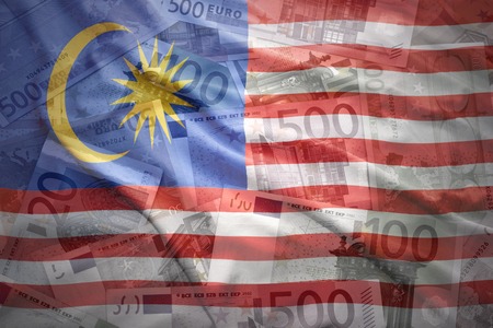colorful waving malaysian flag on a euro money background