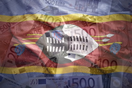 colorful waving swaziland flag on a euro money backgroundの写真素材