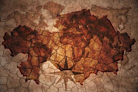 kazakhstan map on vintage crack paper backgroundの写真素材