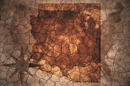 Arizona state map on vintage usa map, crack paper backgroundの写真素材