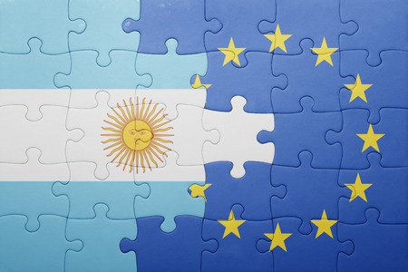 puzzle with the national flag of argentina and european unionの写真素材