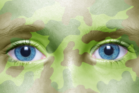 human's face with  military textureの写真素材