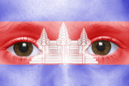 human's face with  cambodian flagの写真素材