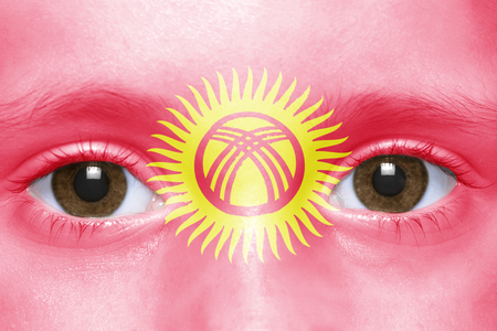 human's face with kyrgyz flagの写真素材
