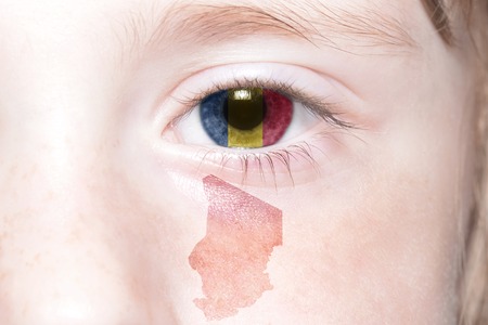 human's face with national flag and map of chad. conceptの写真素材