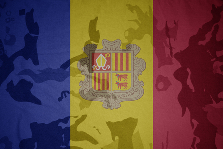 flag of andorra on the khaki texture background. military conceptの写真素材