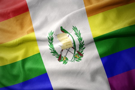 waving guatemala colorful rainbow gay pride flag bannerの写真素材