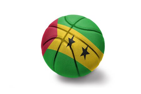 basketball ball with the colored national flag of sao tome and principe on the white backgroundの写真素材