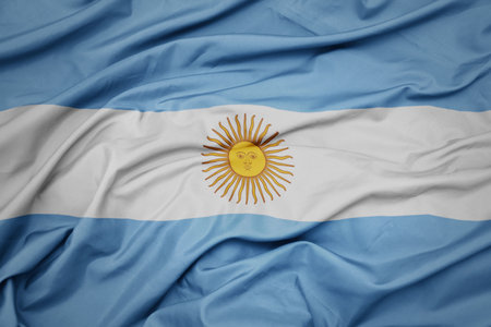 waving colorful national flag of argentina. macro shotの写真素材