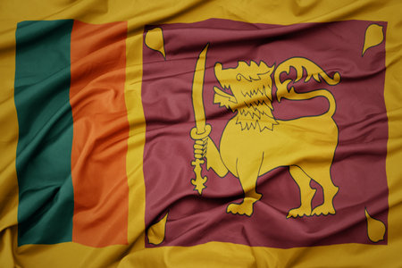 waving colorful national flag of sri lanka. macro shotの写真素材