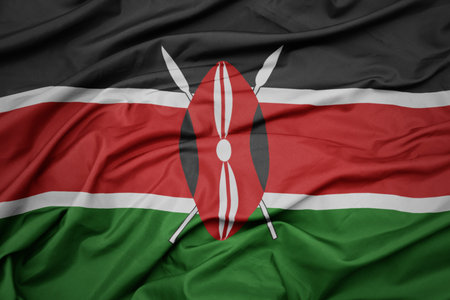 waving colorful national flag of kenya. macro shotの写真素材