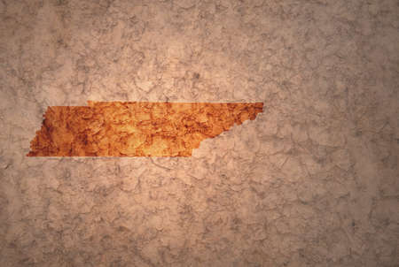 map of tennessee state on a old ancient vintage crack paper backgroundの写真素材