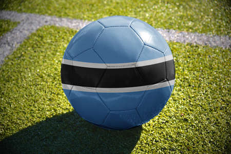 football ball with the national flag of botswana lies on the green field near the white lineの写真素材