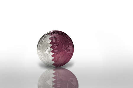 bitcoin with the national flag of qatar on the white background. bitcoin mining concept. 3d illustrationの写真素材