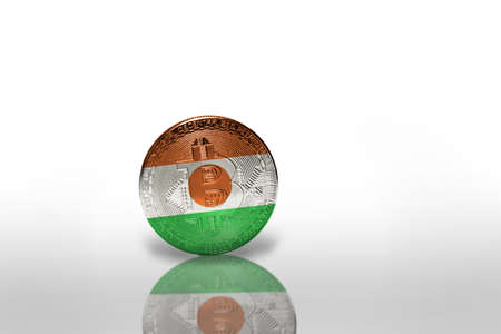 bitcoin with the national flag of niger on the white background. bitcoin mining concept. 3d illustrationの写真素材
