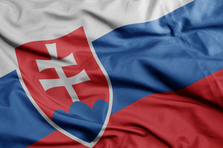 waving colorful national flag of slovakia .macro shot. 3D illustrationの写真素材