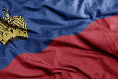 waving colorful national flag of liechtenstein .macro shot. 3D illustrationの写真素材