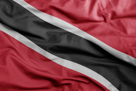 waving colorful national flag of trinidad and tobago .macro shot. 3D illustration