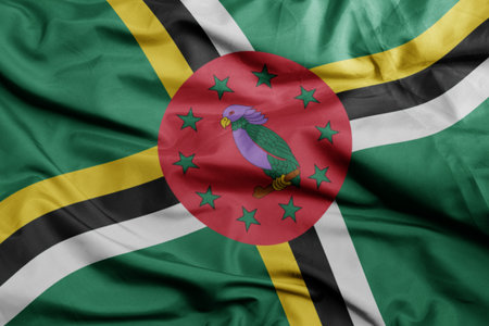 waving colorful national flag of dominica .macro shot. 3D illustrationの写真素材