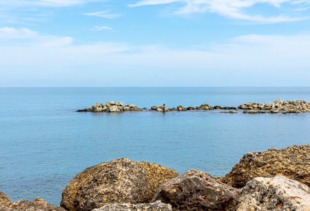 Sea and rocks in the Caribbean.の写真素材