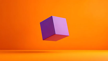 Dark void with a floating digital cube rotating. Close-up of Detail with 3D tech.の素材