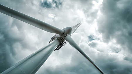 An image of windturbine generator on a cloudy sky backgroundの素材